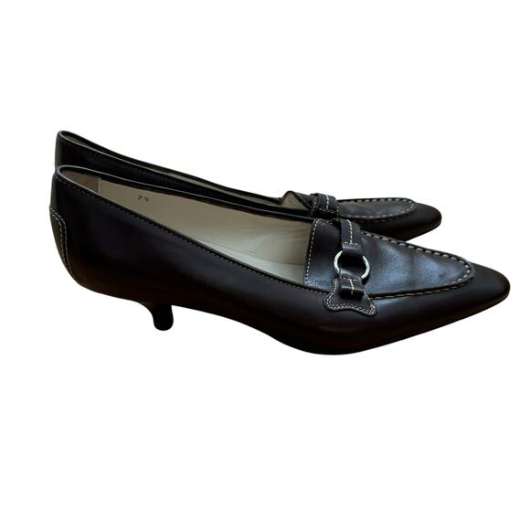 TOD’s Brown Leather Pointed Toe Kitten Heels Womens size 7.5 - Picture 4 of 10